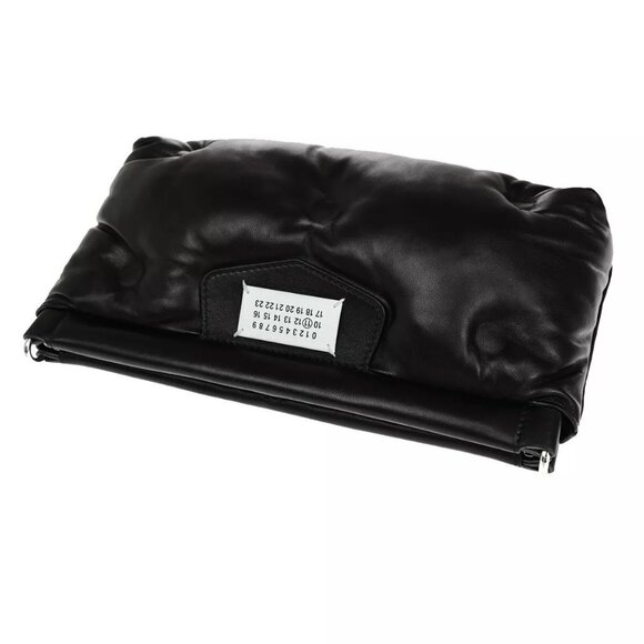 MAISON MARGIELA Logo Glam Slam Chain Clutch Hand Bag Leather Black Silve 40RF146 - Picture 6 of 15